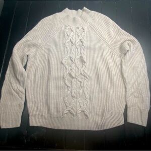 Leith Women's Cable Knit Sweater In Beige Oatmeal Light Heather Sz M